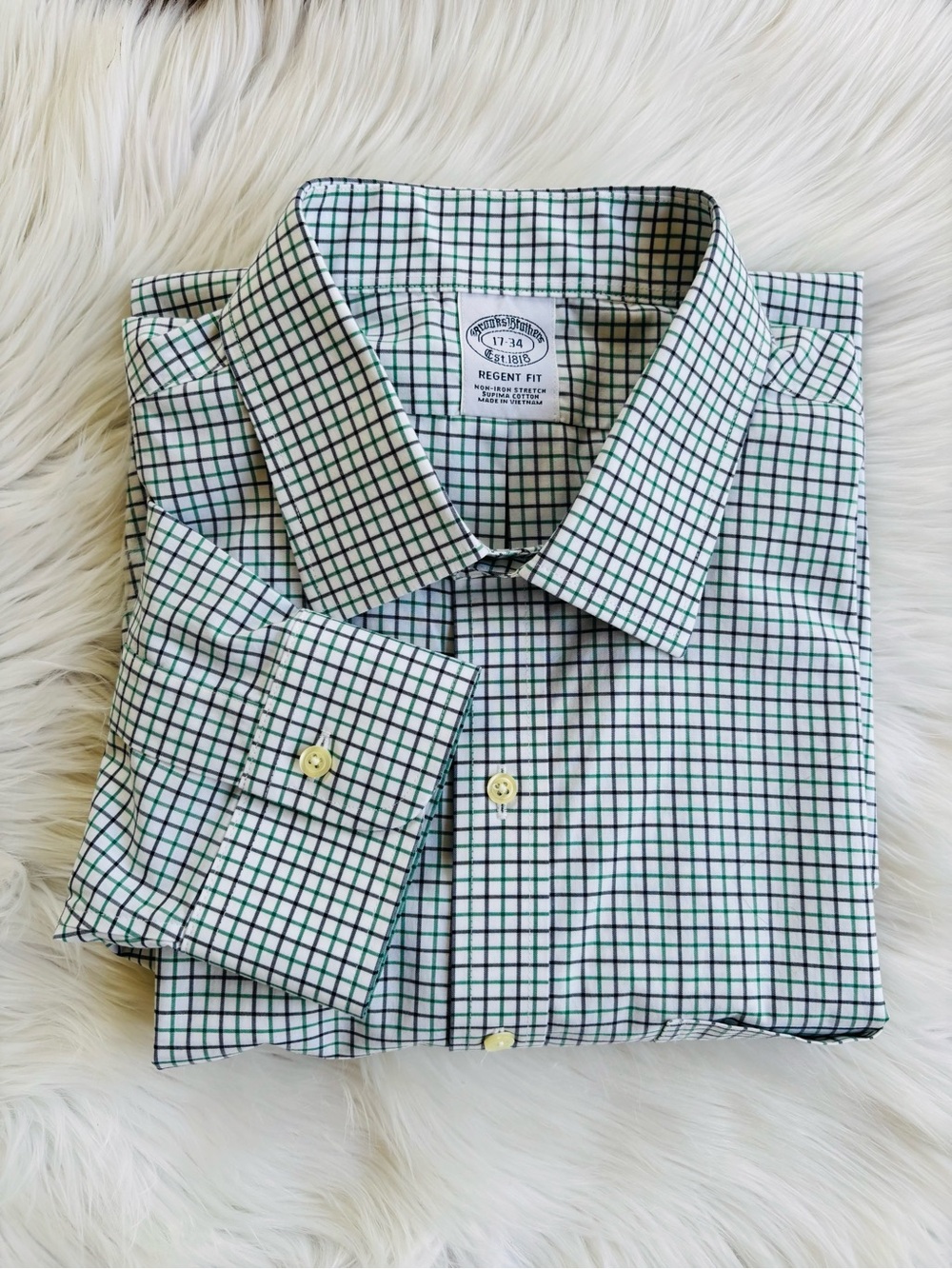 Brooks Brothers Regent Fit Supima Cotton Dress Shirt 17-34 Green Blue Check NWT
